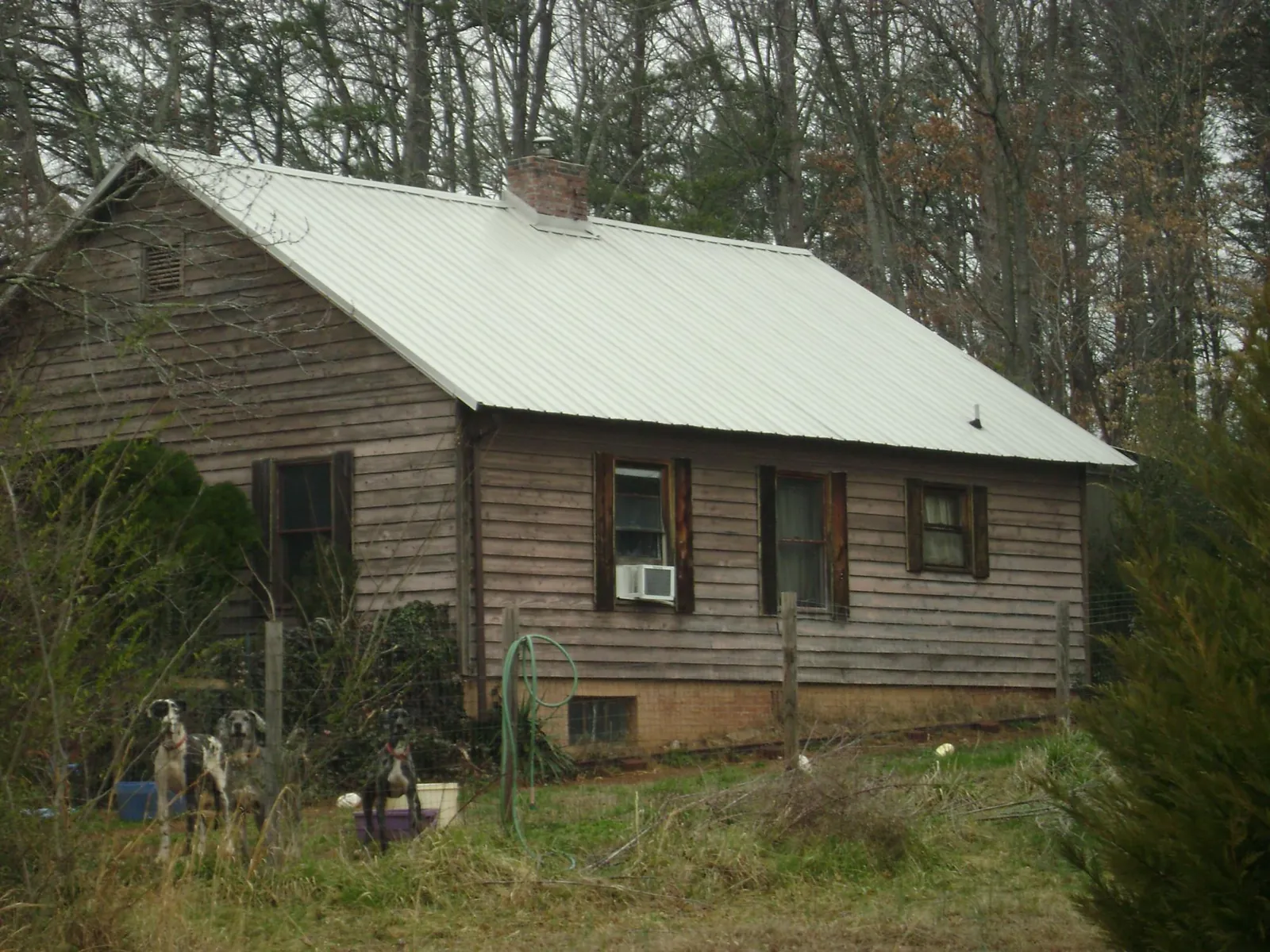 White metal roof on an old wood sided farmhouse, from a Metal Roof Installation job in Rives Junction